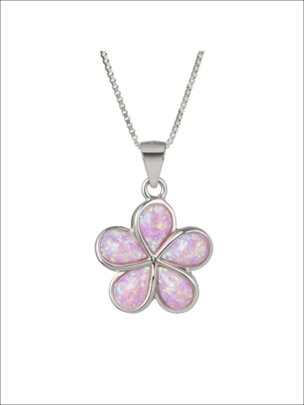 925 Sterling Silver Opal Plumeria Flower Pendant Necklace